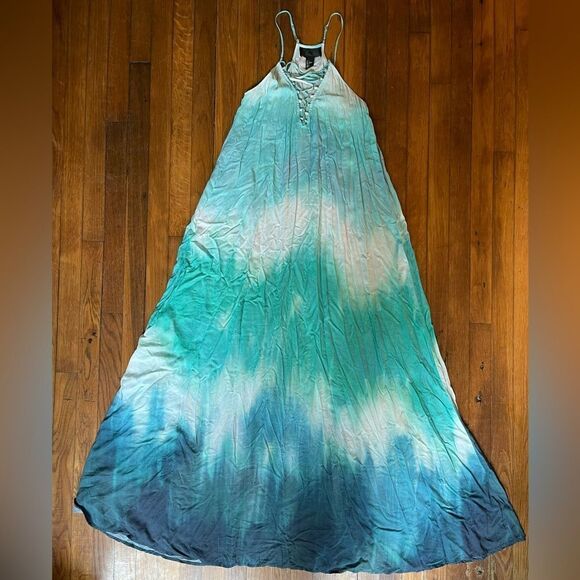 H&M blue and white tie dye MAXI DRESS spaghetti straps size 4 - Picture 1 of 8